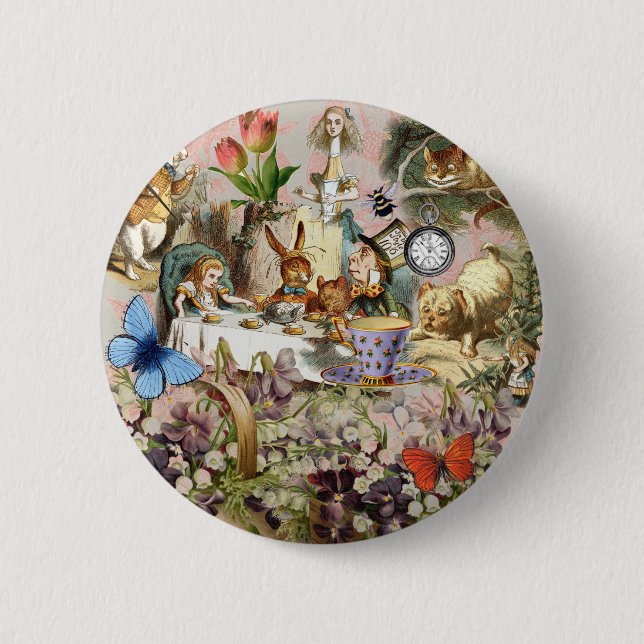Alice in Wonderland tea party characters 6 Cm Round Badge (Front)