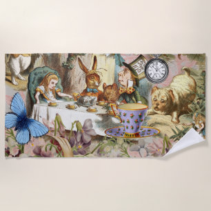 Alice in Wonderland tea party characters Beach Towel