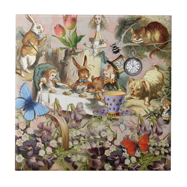 Alice in Wonderland tea party characters Ceramic Tile (Front)