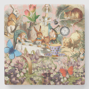 Alice in Wonderland tea party characters Stone Coaster