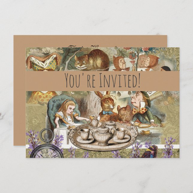 Alice in Wonderland Tea Party Guests Invitation (Front/Back)