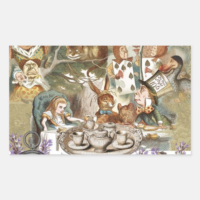 Alice in Wonderland Tea Party Guests Rectangular Sticker (Front)