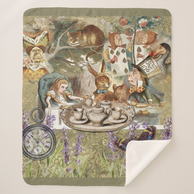 Alice in Wonderland Tea Party Guests Sherpa Blanket (Front)