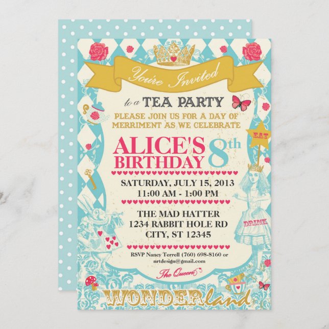 Alice In Wonderland Tea Party Invitation (Front/Back)