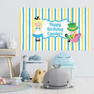 Alice in Wonderland Tea Party Kids Custom Birthday Banner