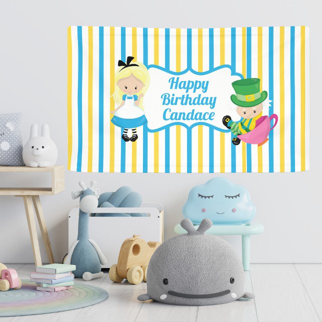 Alice in Wonderland Tea Party Kids Custom Birthday Banner (Creator Uploaded)