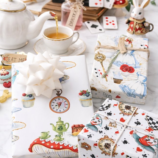 Alice in Wonderland Tea Party Pattern Whimsical  Wrapping Paper Sheet (Creator Uploaded)