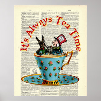 Alice in Wonderland Tea Time Old Dictionary Page Poster