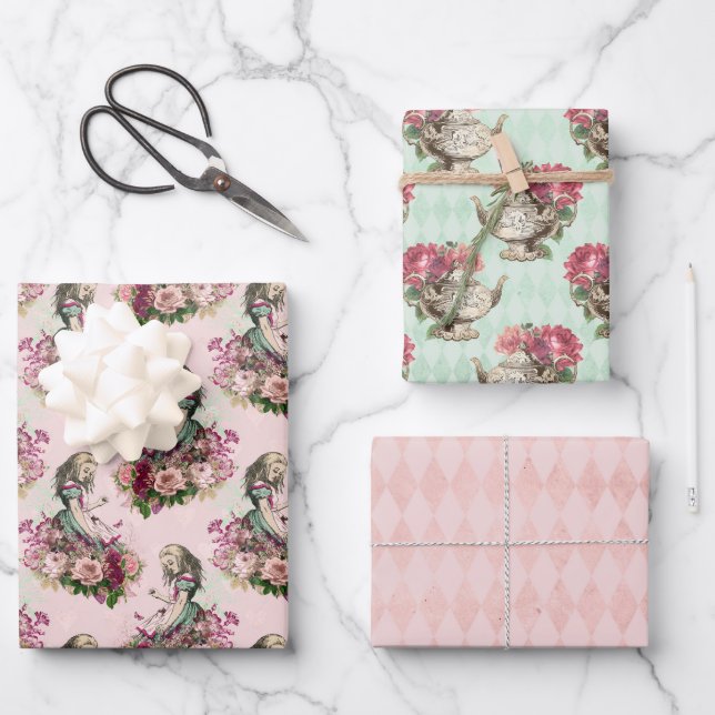 Alice In Wonderland Tea Time Wrapping Paper Sheets (Front)