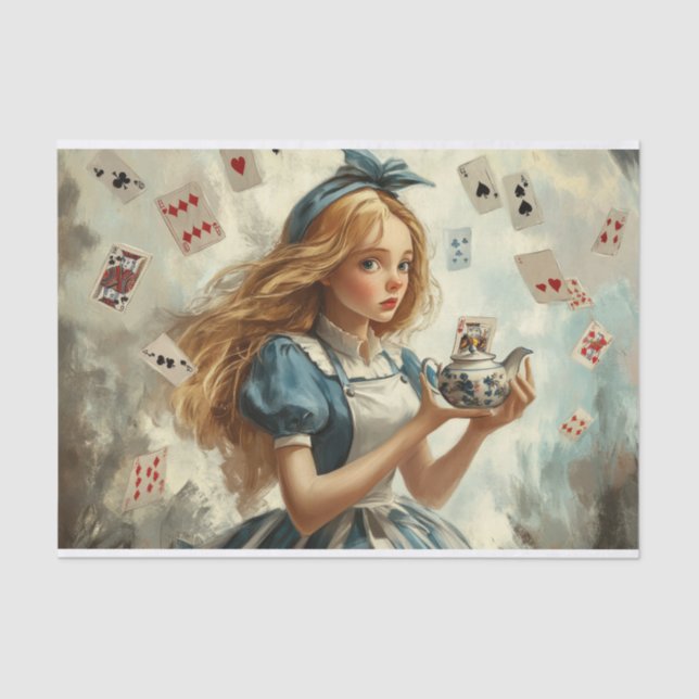 Alice in Wonderland Teapot Playing Cards Decoupage Tissue Paper (Front)