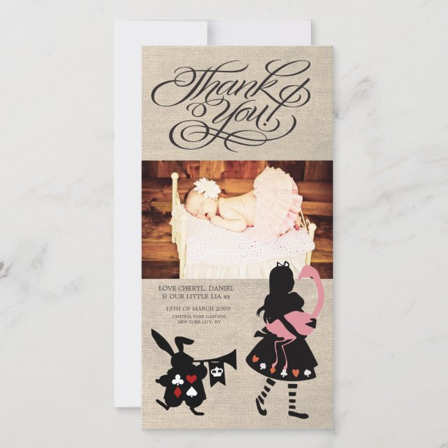 Alice in Wonderland Thank You Baby Photo Card (Front)