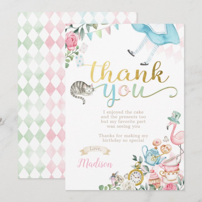 Alice in Wonderland Thank You Cards (Front/Back)