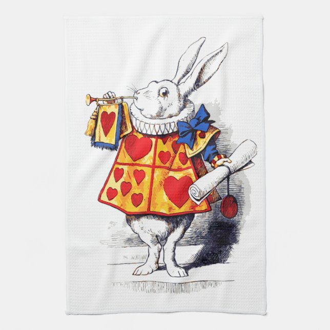 Alice in Wonderland The White Rabbit by Tenniel Tea Towel (Vertical)