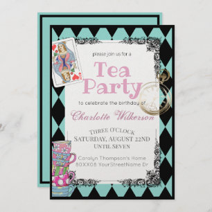 Alice in Wonderland Theme Tea Party in Teal Invitation