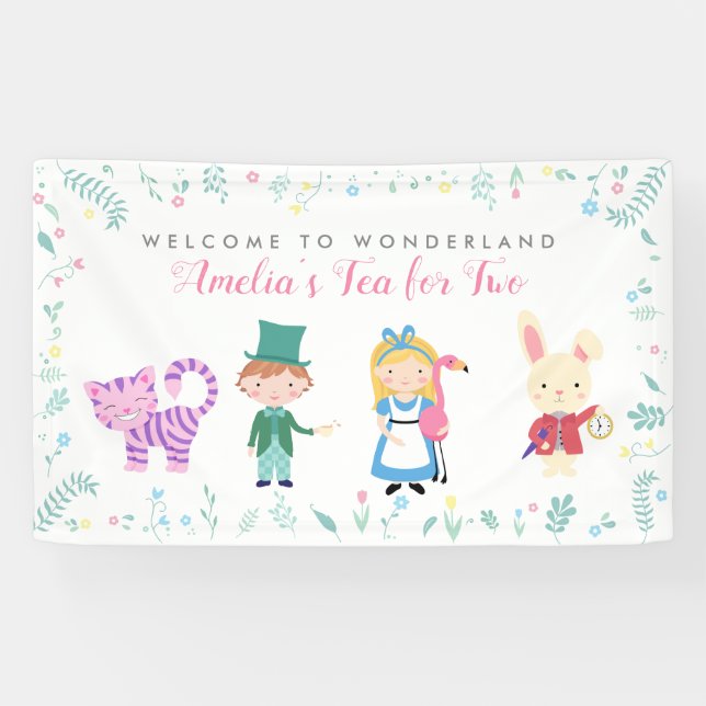Alice in Wonderland Themed Birthday Banner (Horizontal)