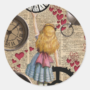Alice In Wonderland Travelling in Time Classic Round Sticker