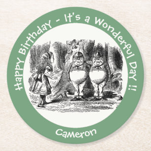 Alice in Wonderland Tweedledum & Tweedledee Party Round Paper Coaster