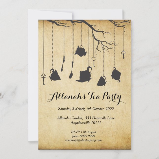 Alice in Wonderland Unbirthday Birthday Tea Party Invitation (Front)