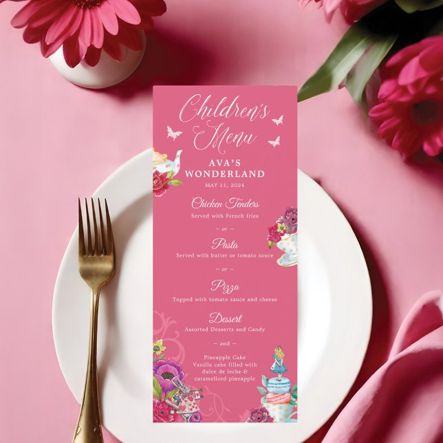 Alice In Wonderland Vibrant Floral Kids Party Menu (Alice In Wonderland Vibrant Floral Kids Party Menu)