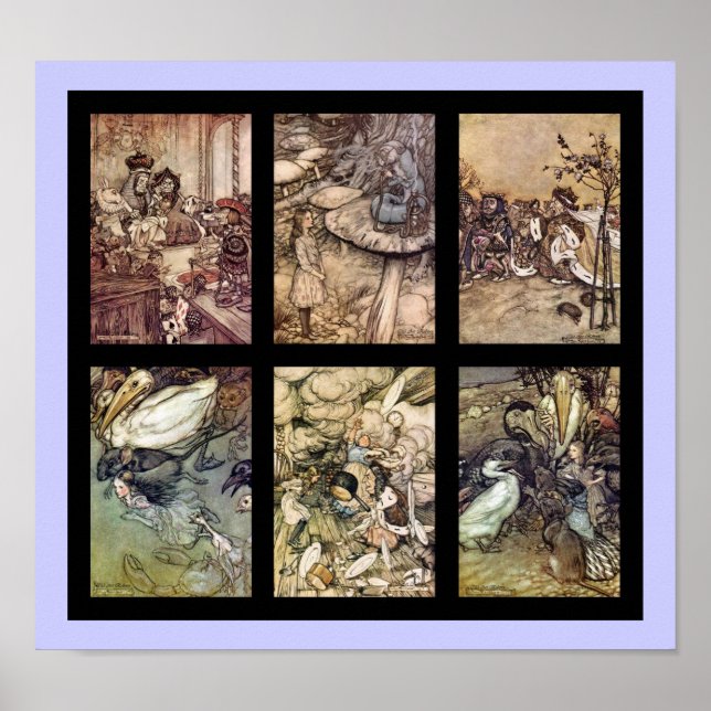 Alice In Wonderland Vintage Poster Set Of 6 Images (Front)