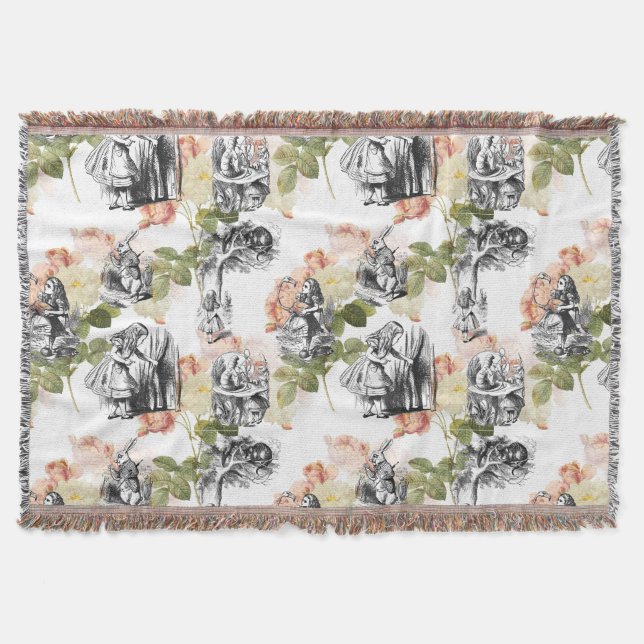 Alice in Wonderland Vintage Roses Throw Blanket (Front)