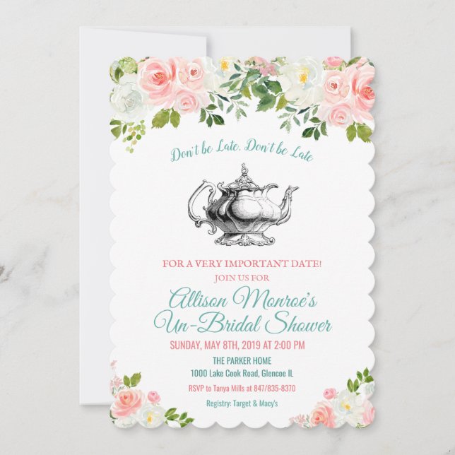 Alice in Wonderland Vintage Teapot Invitation (Front)