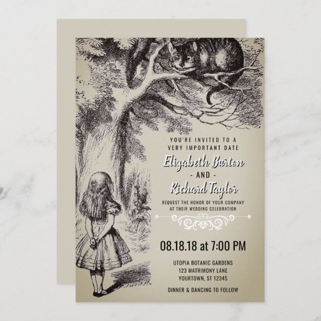 Alice in Wonderland Vintage Wedding Invitation (Front/Back)
