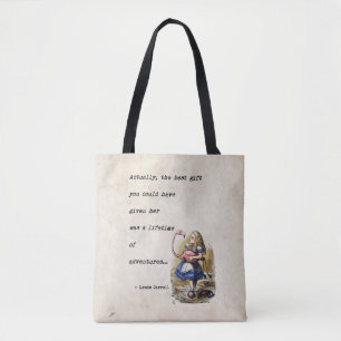 Alice In Wonderland W/Flamingo Adventure Quote Tote Bag