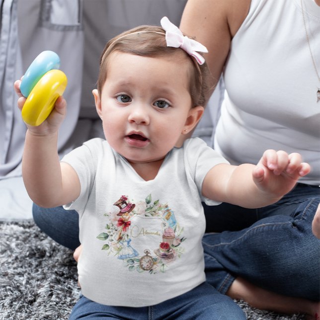 Alice In Wonderland Watercolor Floral Pink  Baby T-Shirt (Creator Uploaded)