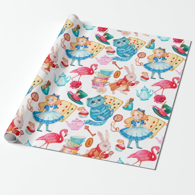 Alice in Wonderland Watercolor Wrapping Paper (Unrolled)