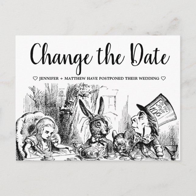 Alice in Wonderland Wedding Change the Date Postcard (Front)
