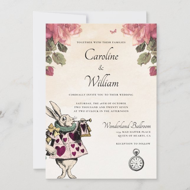 Alice in Wonderland Wedding Invitation (Front)