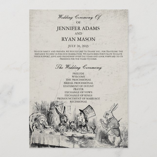 Alice in Wonderland Wedding Program (Front)