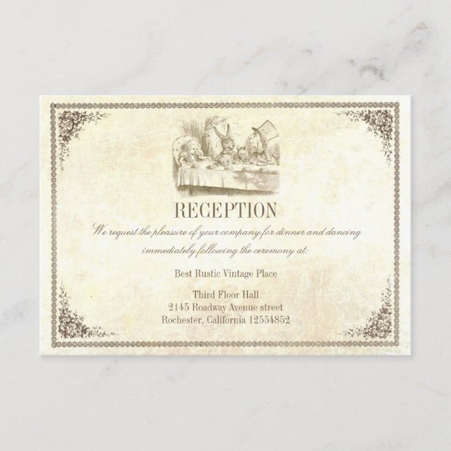 Alice in Wonderland Wedding Reception Cards (Front)