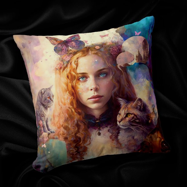 Alice in Wonderland | Whimsical Dreamy Cat Lover Cushion (Creator Uploaded)