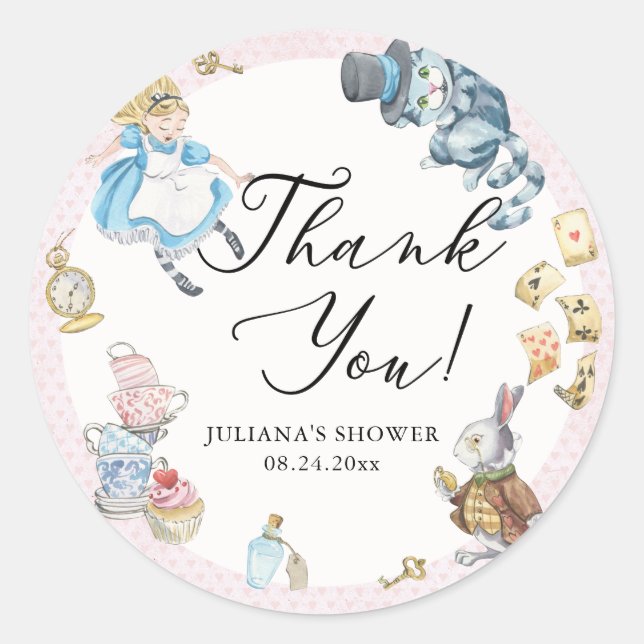 Alice in Wonderland Whimsical Shower Classic Round Sticker (Front)
