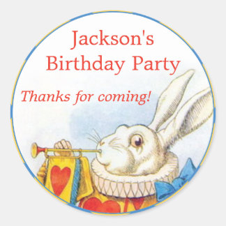 Alice in Wonderland White Rabbit Birthday Favour Classic Round Sticker