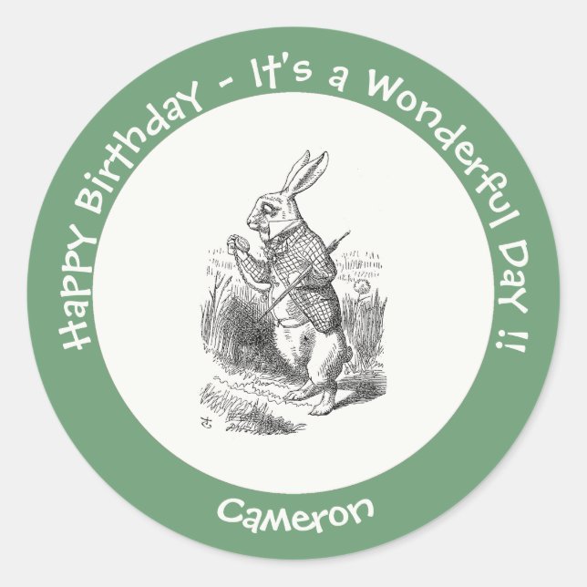 Alice in Wonderland White Rabbit Birthday Party Classic Round Sticker (Front)