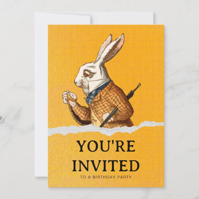Alice In Wonderland White Rabbit Birthday Party Invitation (Front)