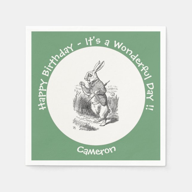 Alice in Wonderland White Rabbit Birthday Party Napkin (Front)