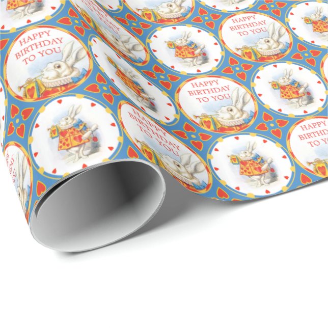 Alice in Wonderland White Rabbit Birthday Red Wrapping Paper (Roll Corner)