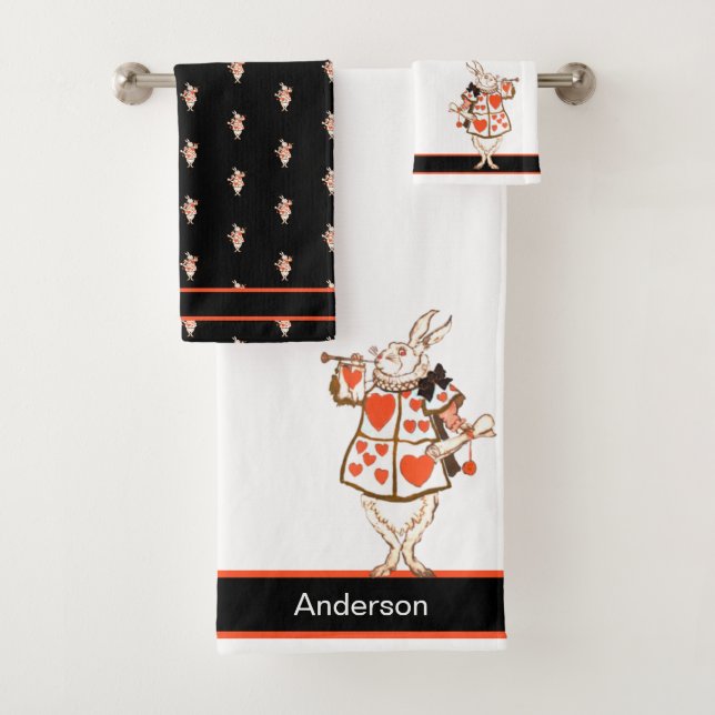 Alice in Wonderland White Rabbit Black  bathroom Bath Towel Set (Insitu)