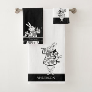 Alice in Wonderland White Rabbit Black  bathroom Bath Towel Set