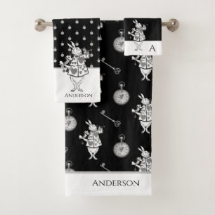 Alice in Wonderland White Rabbit Black  bathroom  Bath Towel Set