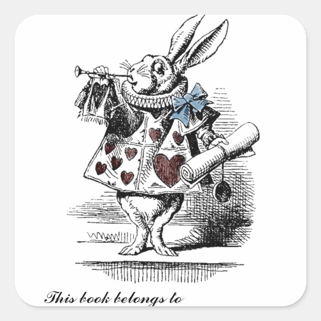 Alice in Wonderland White Rabbit Bookplate Sticker (Front)