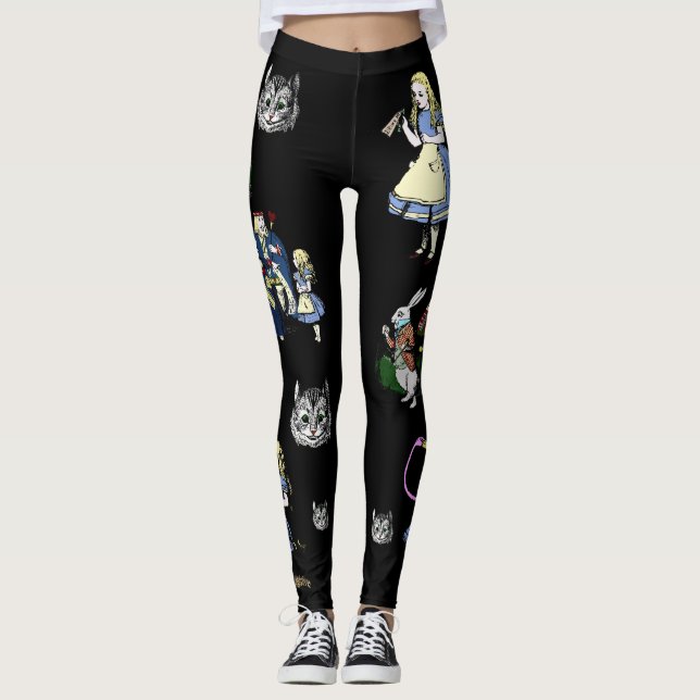 Alice in Wonderland White Rabbit Cheshire Cat Leggings (Front)