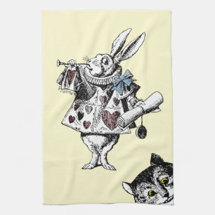 Alice in Wonderland White Rabbit Cheshire Cat Tea Towel