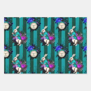Alice in Wonderland White Rabbit Clock Wrapping Paper Sheet