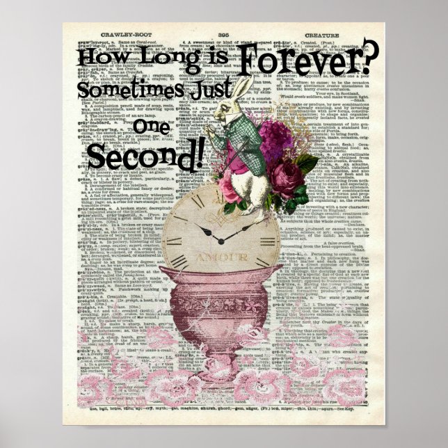 Alice in Wonderland White Rabbit Dictionary Art Poster (Front)
