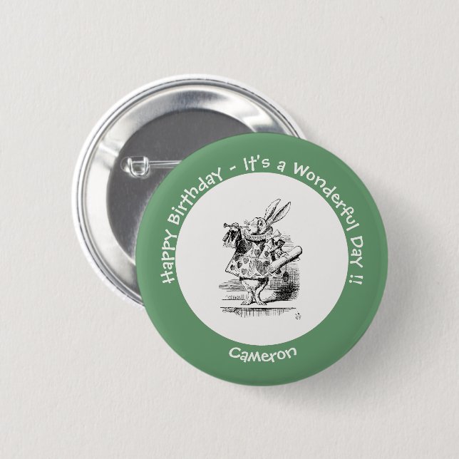 Alice in Wonderland White Rabbit Herald Birthday  6 Cm Round Badge (Front & Back)
